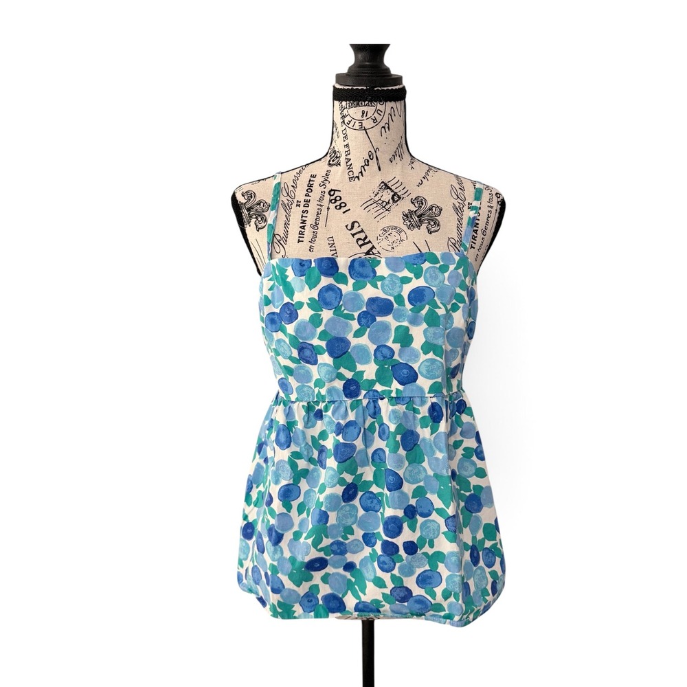 J.Crew Blueberry Print Babydoll Cami Top Blue Teal Pattern Back Tie Bow 14